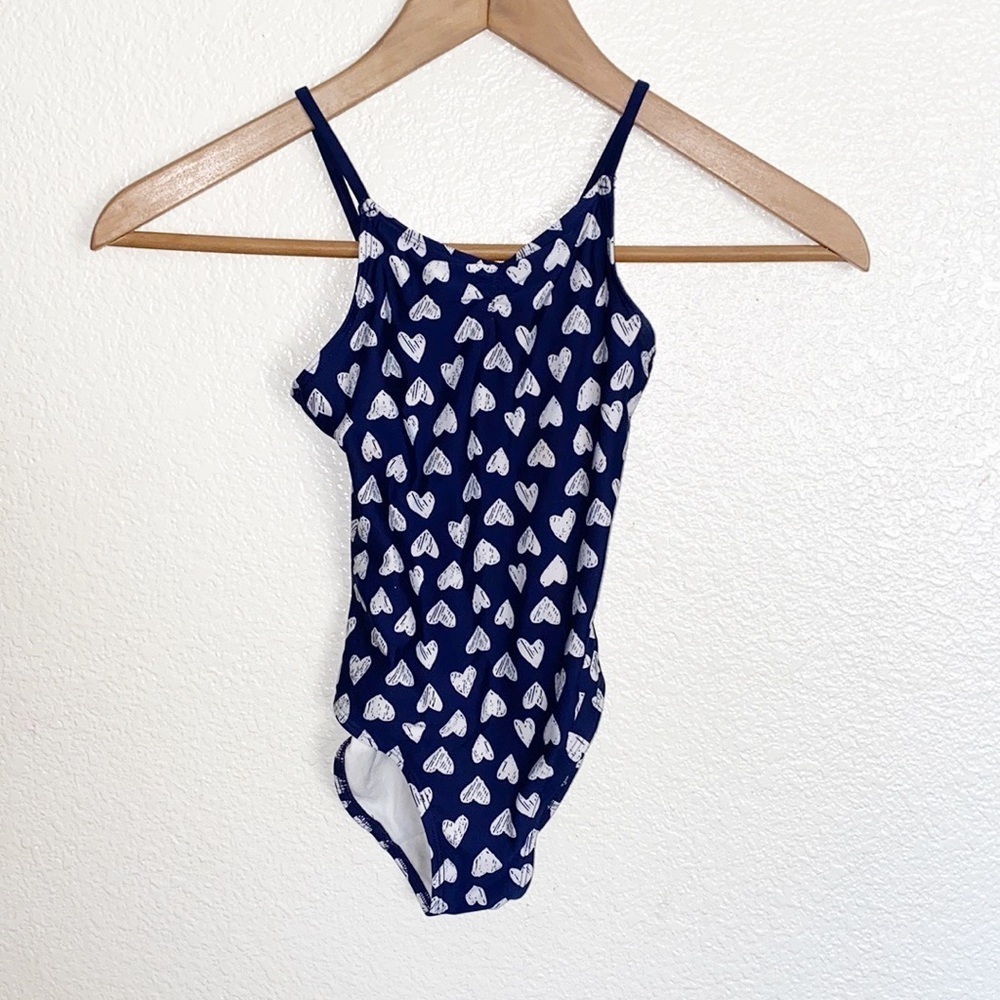 H&M Navy Blue Heart Print Girls One Piece Swimsuit